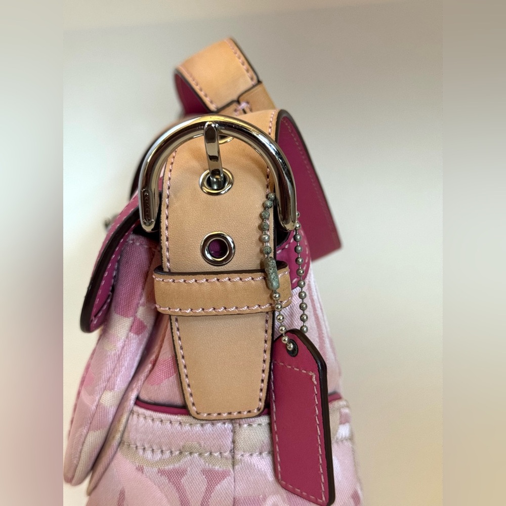 Vintage Y2K Coach Pink SoHo Canvas Buckle Flap Shoulder Purse Bag - Picture 5 of 16